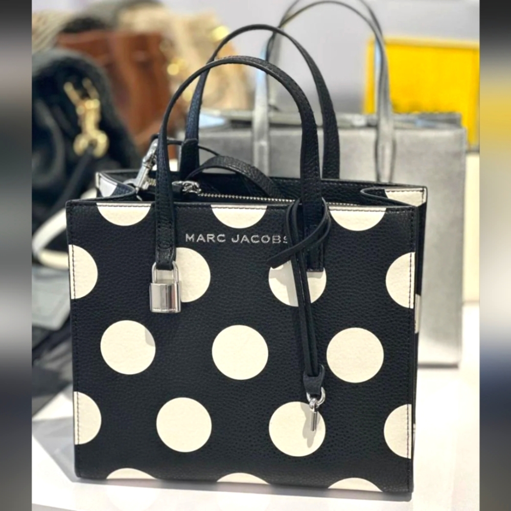 NWT Marc Jacobs Mini Grind Polka Dot Leather Satchel Crossbody Black/White
